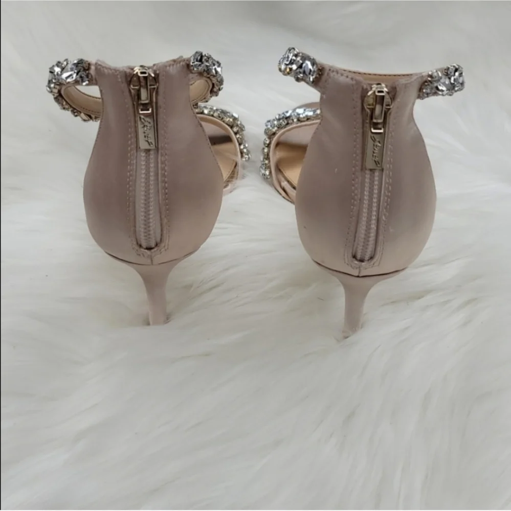 JEWEL BADGLEY MISCHKA Caroline Embellished Strap Evening Shoe Heels Champagne